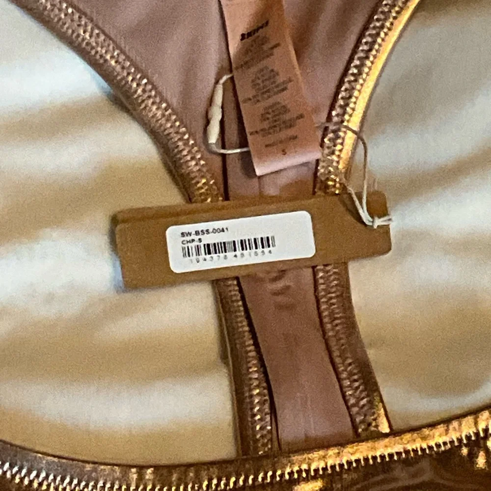 SKIMS Swim Women's Rose Gold Metallic Racerback Cycle Suit Size Small NWT